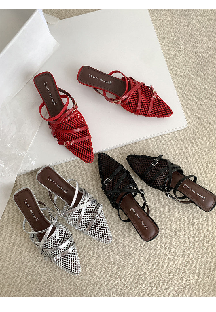 Karin Luna In Stock  Spot Goods  Mesh Series Elegant Closed-Toe Belt Buckle Slippers