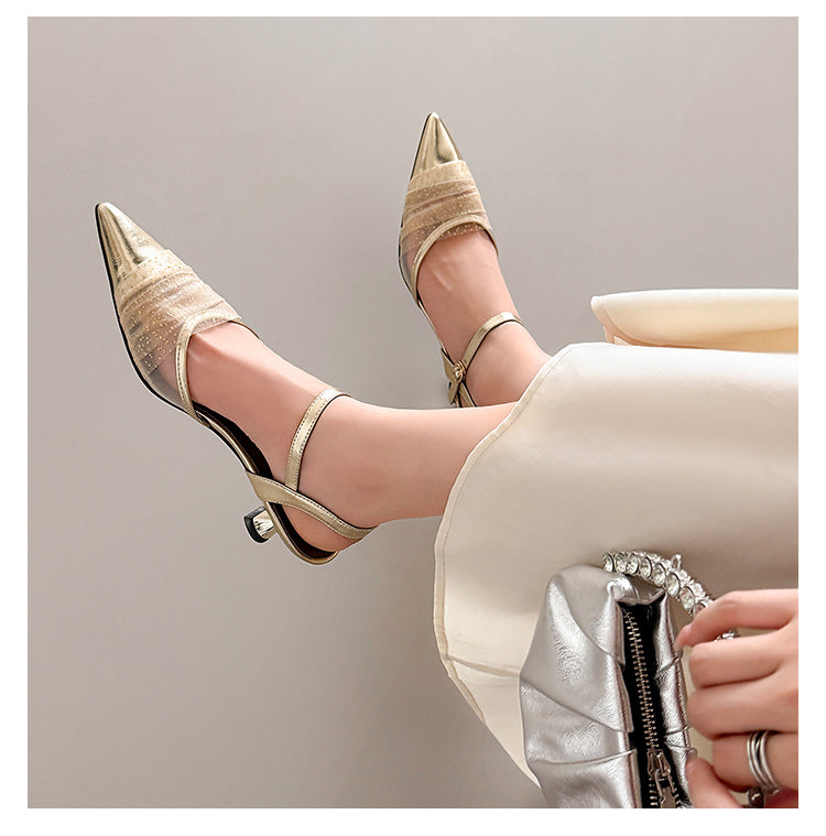 Karin Luna In Stock Spot Goods  Elegant Mesh Pointed Toe Sandals