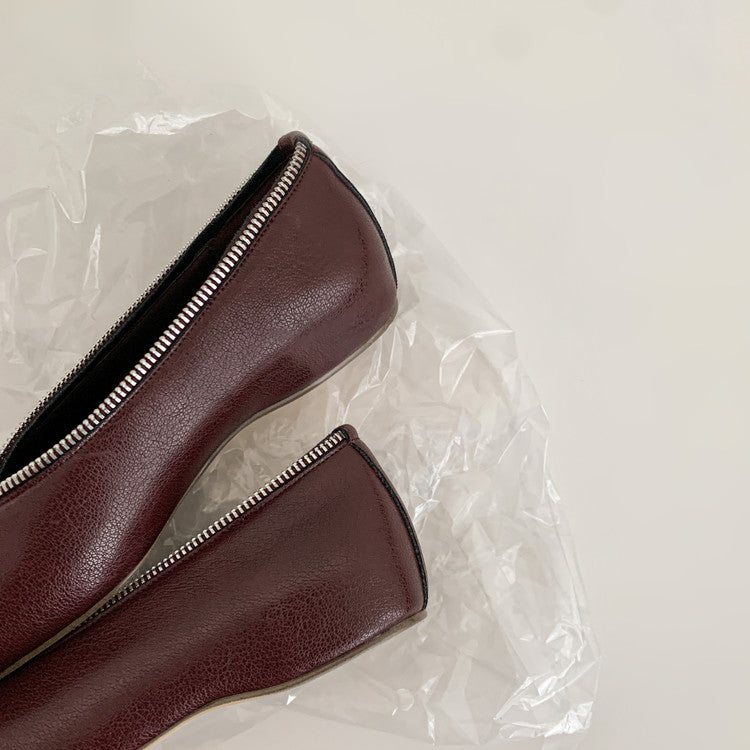 Karin Luna In Stock In Stock ~Basic Versatile Light Luxury Zipper Small Square Toe Flats