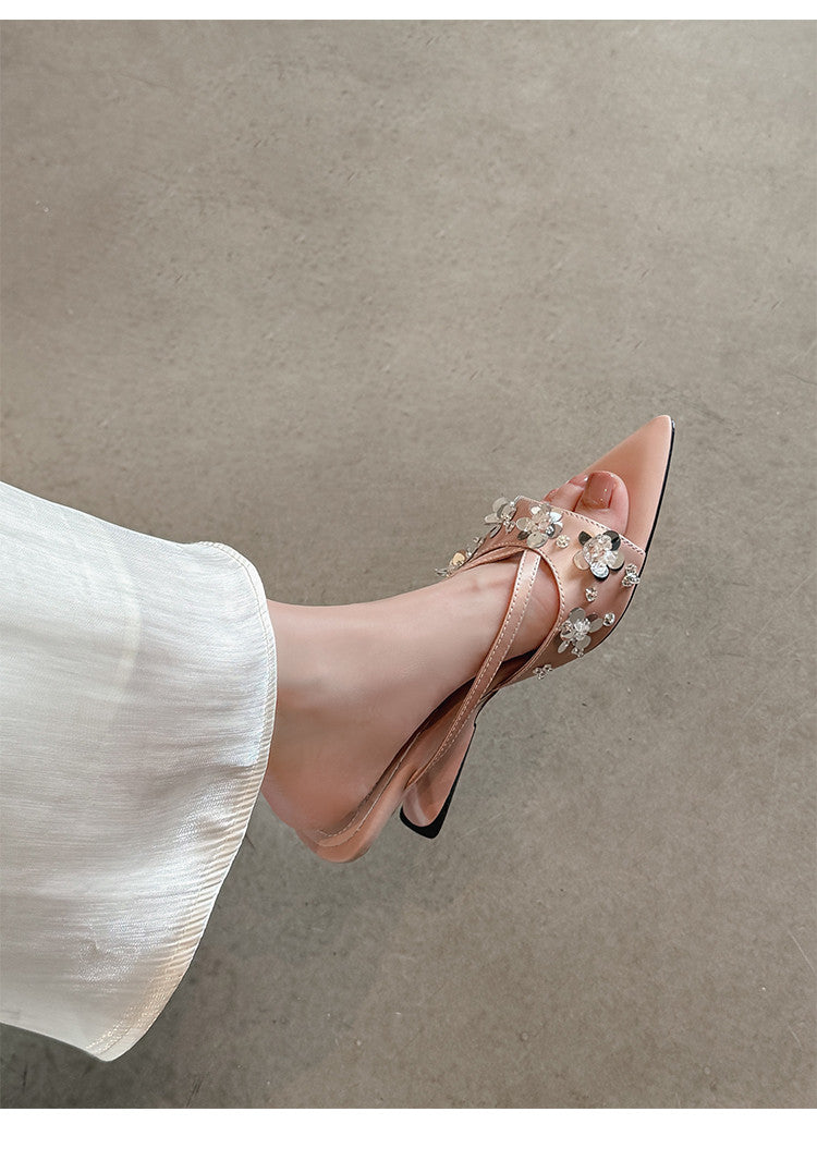 Karin Luna Bestseller Sequin Elements Elegant Pointed Toe Irregular Heel Slippers