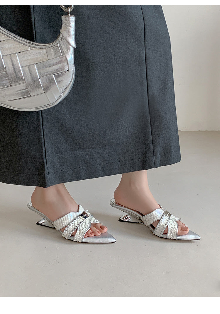 Karin Luna Fish Skin Series~Minimalist Pointed Toe Hot-Selling Unique Heel Slippers