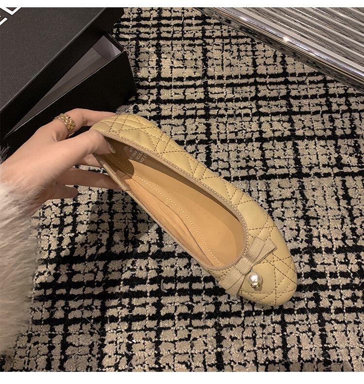 Karin Luna In Stock Spot Goods  Dior's popular retro flat rhombus-pattern granny shoes First Layer Sheepskin Full leather inside and out