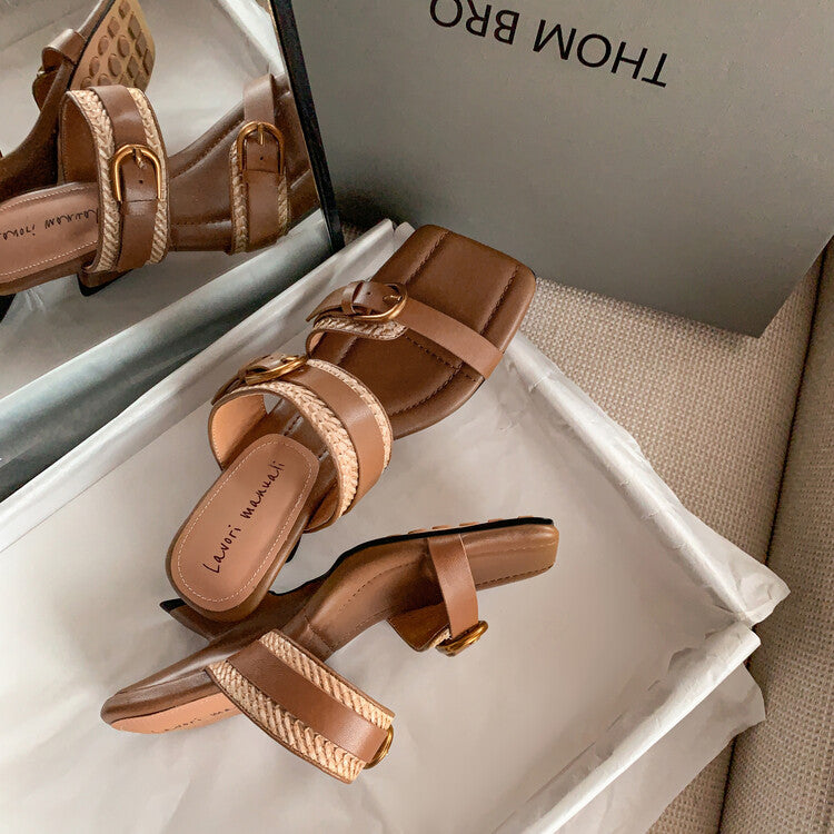 Karin Luna Hot-Selling In Stock  Retro Wedge Belt Square Toe Irregular Heel
