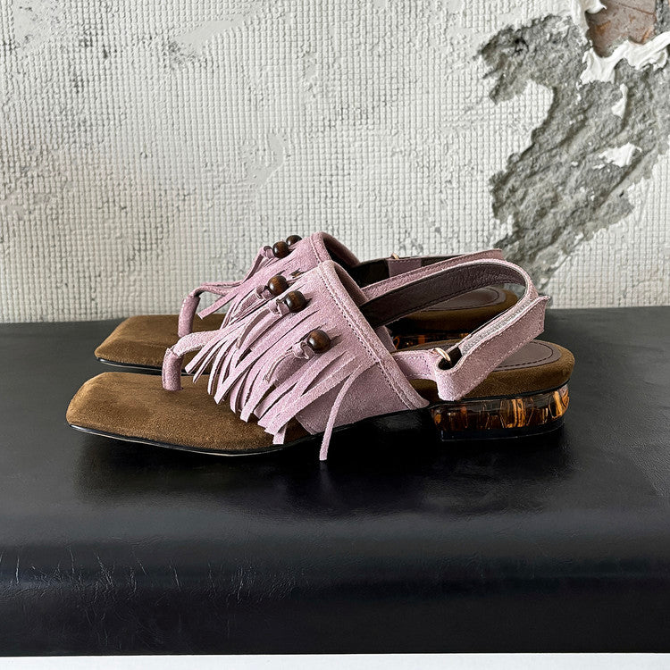 Karin Luna  Tassel Series~Spot Goods  In-stock Clip-toe Square Toe Sandals
