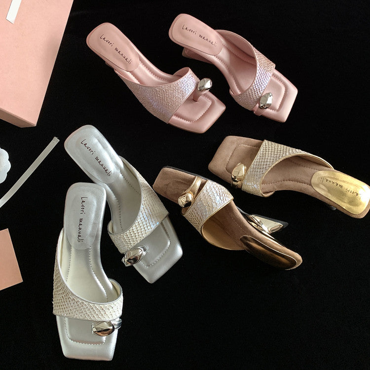 Karin Luna Fish Skin Series~Minimalist Square Toe Popular Irregular Heel Slippers