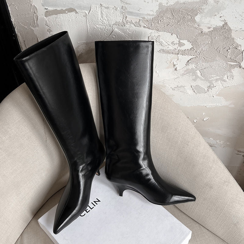 Karin Luna In Stock In Stock    Stunning Elegant Style Kitten Heel Straight Long Boots