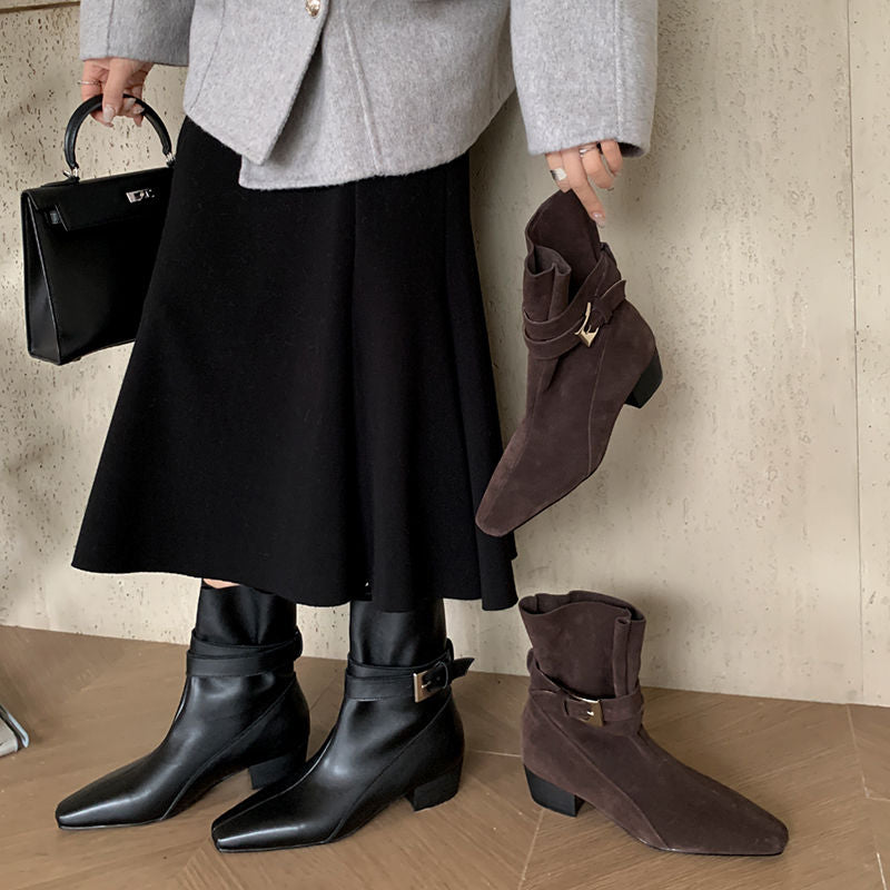 Karin Luna In Stock In Stock Hot-Selling Basic Old Money Style Retro Belt Buckle Short Boots