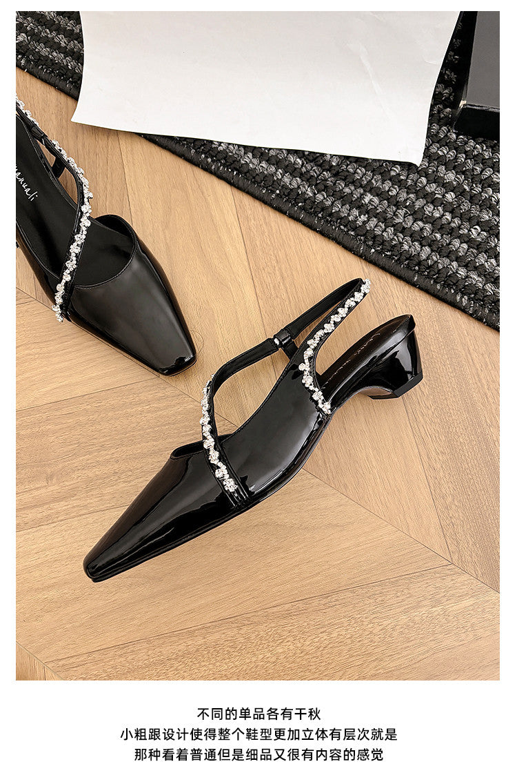 Karin Luna In Stock In Stock  Fresh Summer Vibes  Rhinestone Small Square Toe Elegant Closed-Toe Sandals