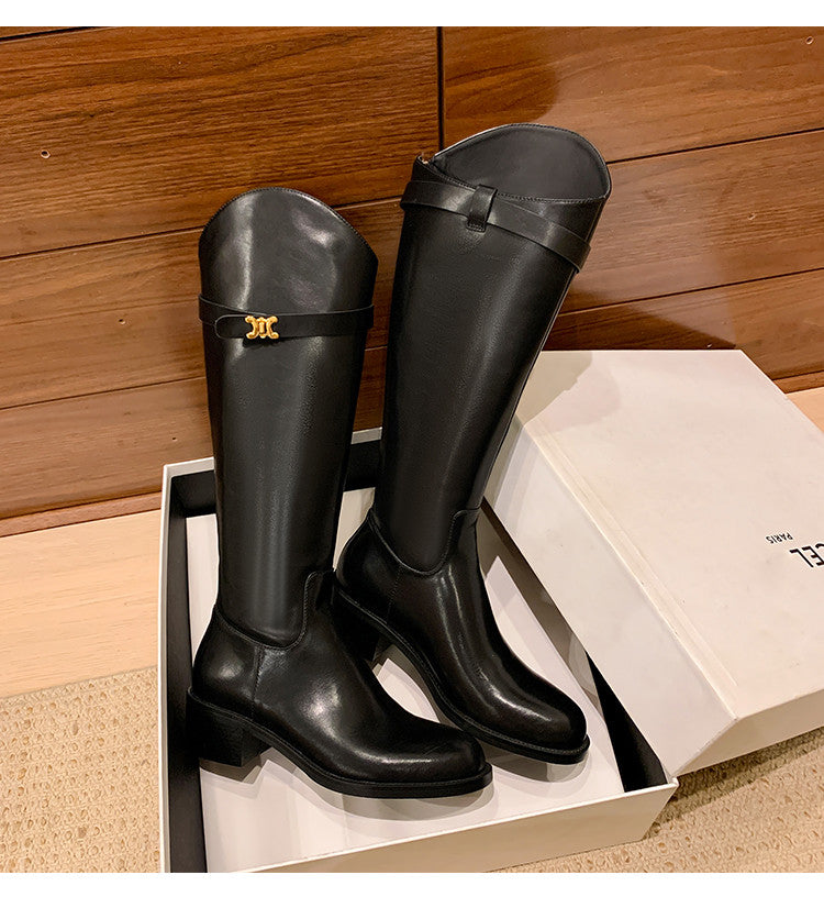 Karin Luna In Stock Classic Style Now Round Toe Flat Bottom Casual Slimming Knight Boots