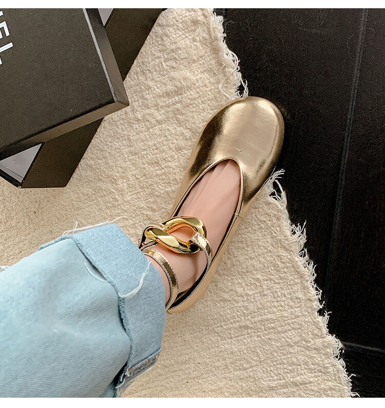 Karin Luna In Stock Large Stock Main Promotion  Two-Way Wear Height-Increasing Retro Gold Buckle Mary Jane Shoes