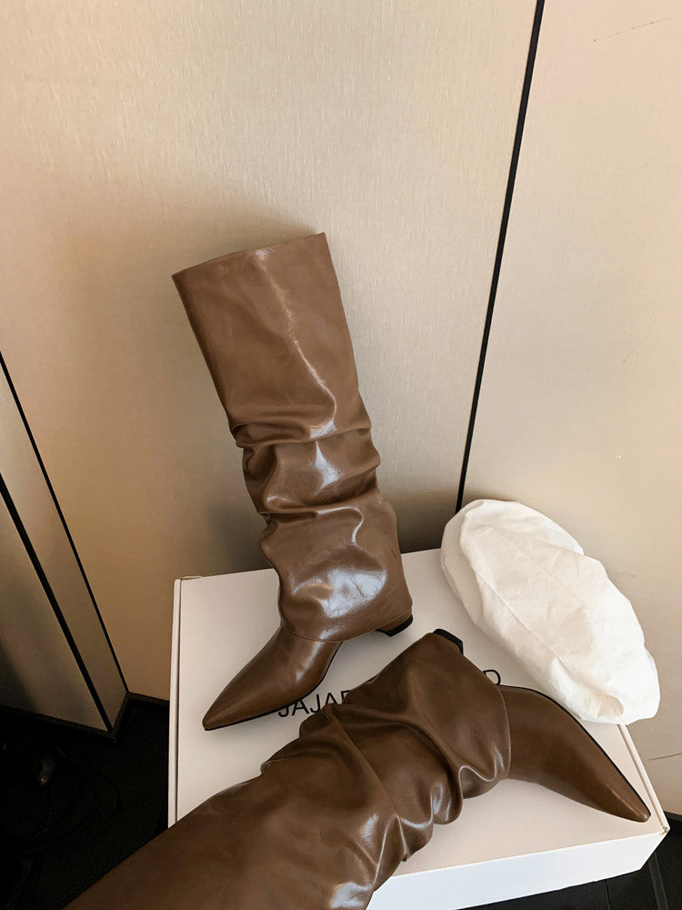 Karin Luna Elegant Style Pointed Toe Hidden Wedge Long Boots