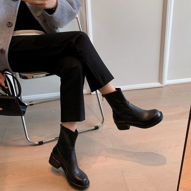 Karin Luna In Stock Spot Goods  Full-grain leather inside and out   Minimalist Texture  Round Toe Flat Bottom Basic Short Boots