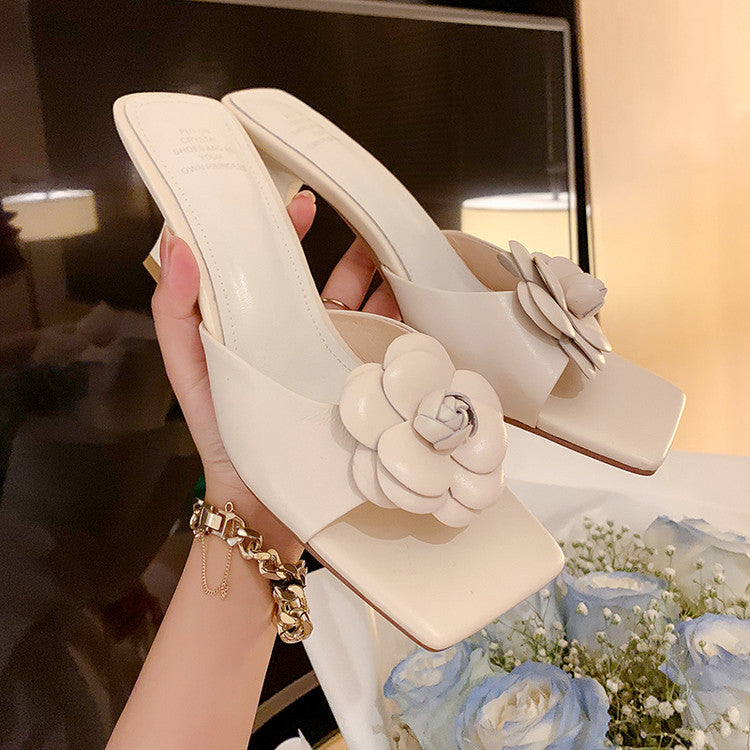Karin Luna Flower of Wealth in the World~Says purple has a lot of charm Spot Goods Spot Goods  Three-Dimensional Camellia Elegant Sandals
