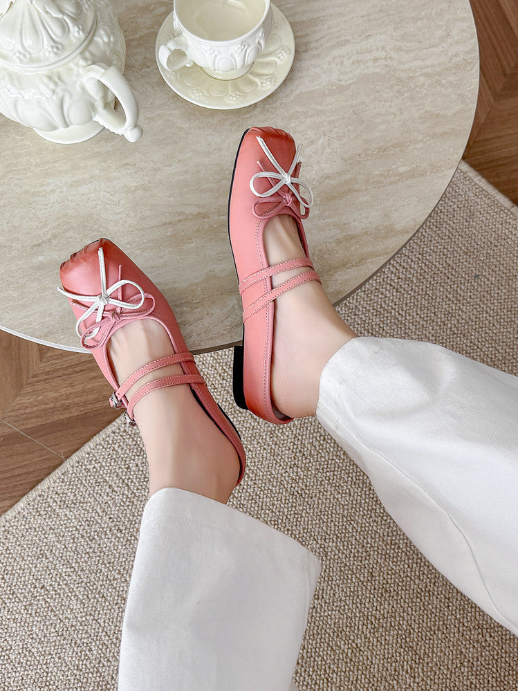 Karin Luna In Stock In Stock   Summer New Sweet Bowknot Color Block Square Toe Height-Increasing Slippers