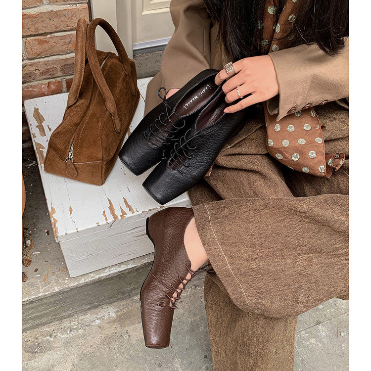 Karin Luna In Stock Spot Goods Elephant Pattern Series~Square-Toed Old Money Style Internal Height-Increasing Flats