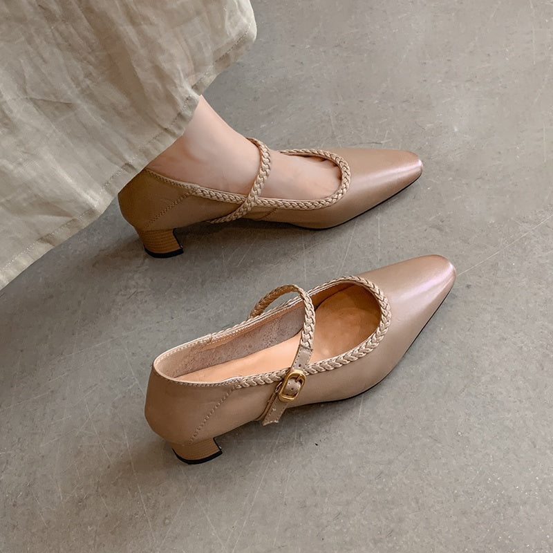 Karin Luna Braided Element Design Chunky Heel Square Toe Single Strap Shoes