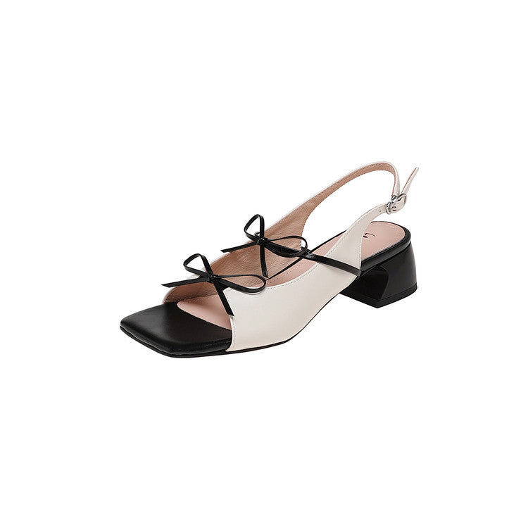 Karin Luna In Stock Spot Goods Square Toe Double Bow Thick Heel Sandals
