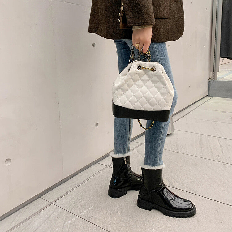 Karin Luna In Stock  Best-selling in stock Thickened Fleece Cow Patent Leather Hot-Selling Flat Short Boots