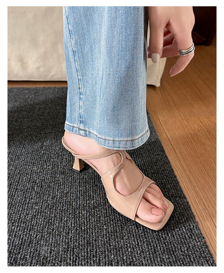 Karin Luna French Retro Square Toe Wrap Strap Open-Toe Slippers