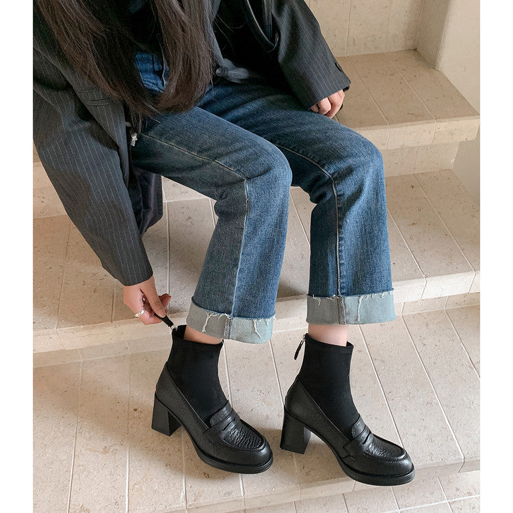 Karin Luna Hot-Selling Element Round Toe Elephant Pattern Elastic Thick Heel Short Boots