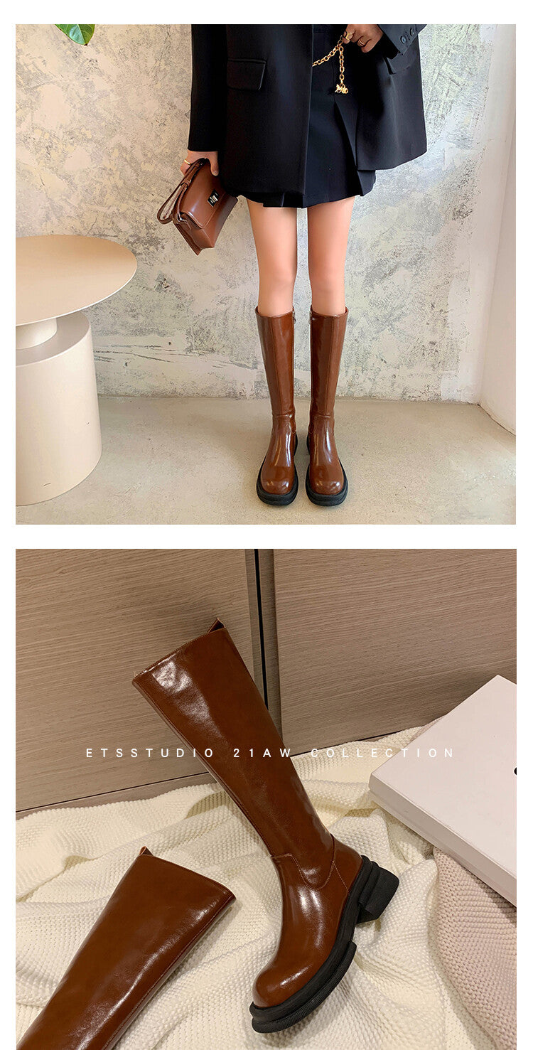Karin Luna In Stock Spot Goods  Always in stock  Classic Basic Style Round Toe Thick Sole Knight Boots