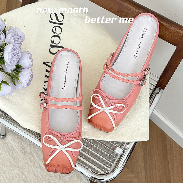 Karin Luna In Stock In Stock   Summer New Sweet Bowknot Color Block Square Toe Height-Increasing Slippers