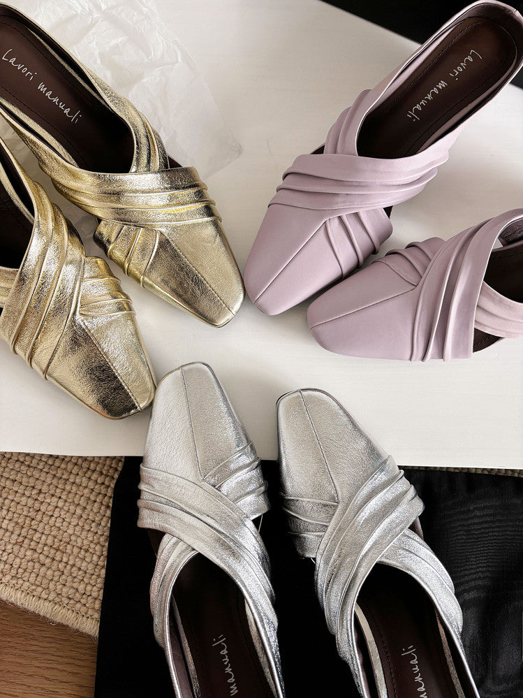 Karin Luna In Stock In Stock Basic Elegant Fairy Style Small Square Toe Sheepskin Slippers