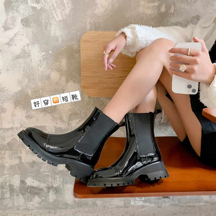 Karin Luna In Stock Spot Goods  Classic Embroidered Camellia Round Toe Thick Sole Chelsea Boots