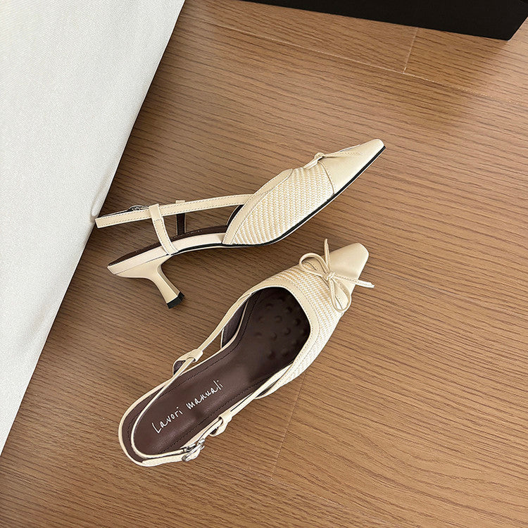 Karin Luna In Stock Spot Goods Braided Style Elegant Thin Heel Pointed Toe Closed-Toe Sandals
