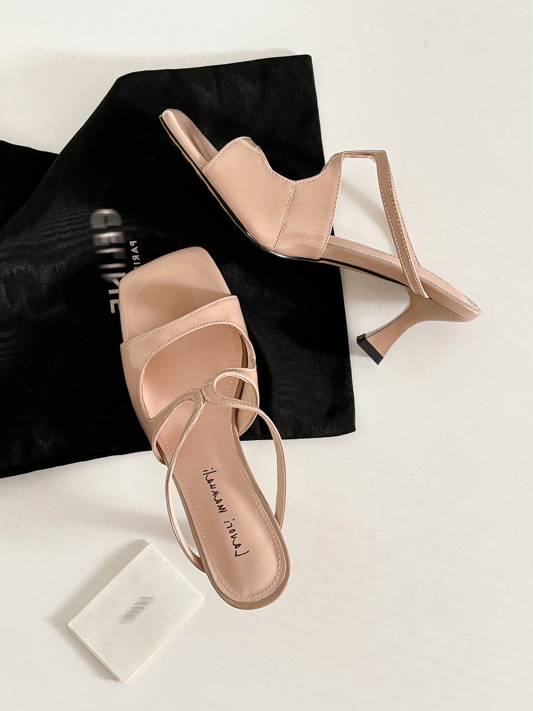 Karin Luna French Retro Square Toe Wrap Strap Open-Toe Slippers