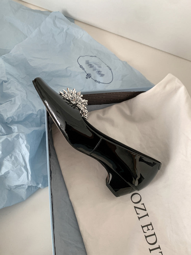 Karin Luna In Stock Spot Goods Exquisite Fireworks Buckle Small Square Toe Chunky Heel Commuter Shoes