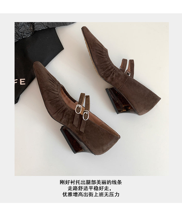 Karin Luna Full Leather Inside and Out Popular Element Amber Heel Elegant French Style Single Shoes