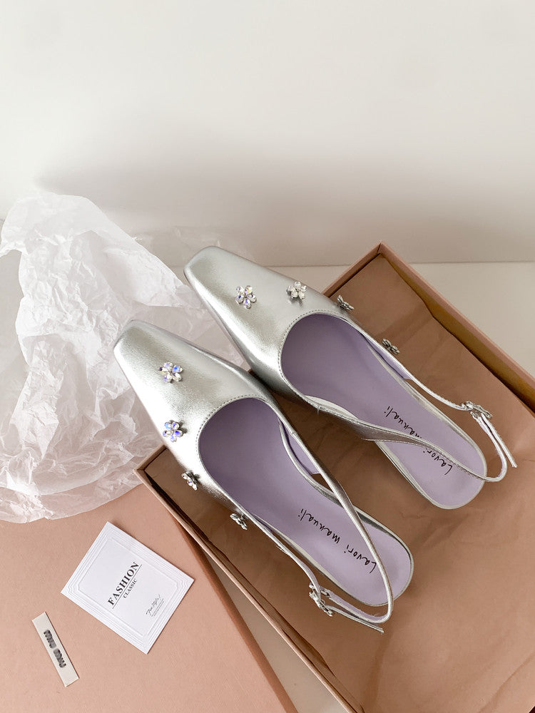 Karin Luna In Stock  Spot Goods  Rhinestone Small Square Toe Closed-Toe Sandals