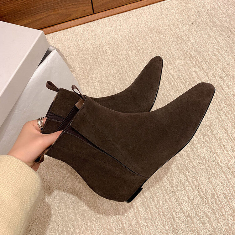 Karin Luna Classic Style Internal Height Increase Cowhide Leather Small Square Toe Short Fashion Boots