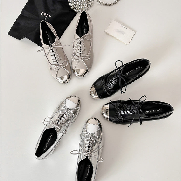 Karin Luna In Stock Spot Goods  Casual Lace-Up Metal Toe Bow Deep Mouth Single Shoes