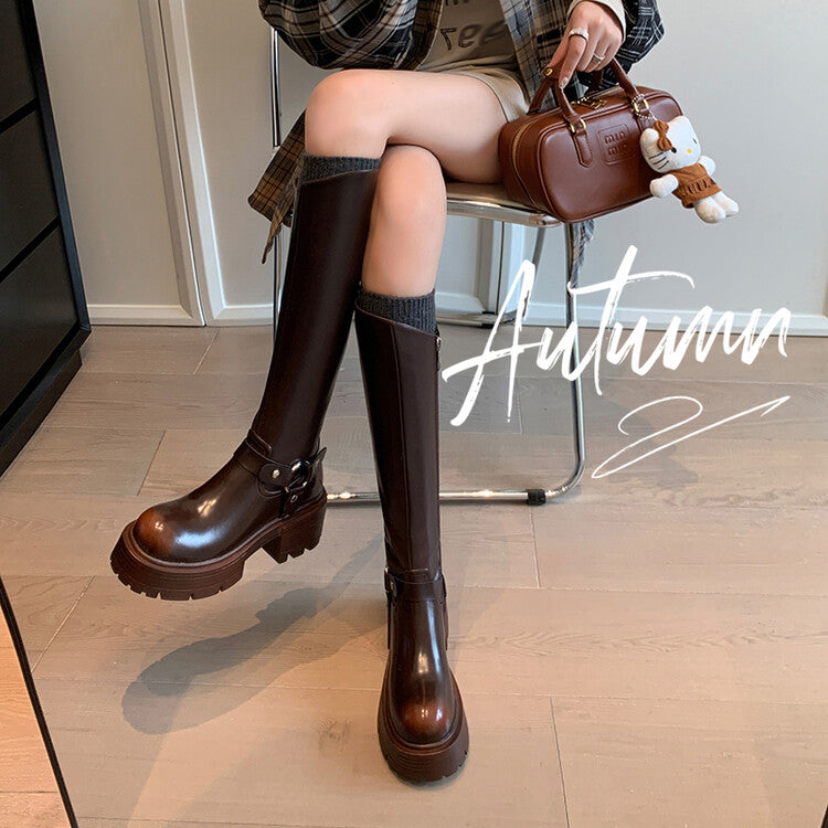 Karin Luna In Stock In Stock Slimming Diagonal Cut Tube Top  Best-selling in stock Retro Metal Buckle Thick-Soled Long Boots