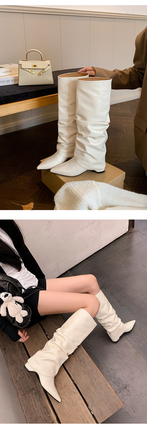 Karin Luna Elegant Style Pointed Toe Hidden Wedge Long Boots