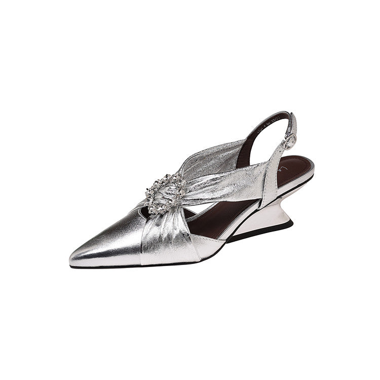 Karin Luna Bestseller Popular  Pointed Toe Irregular Heel Elegant Rhinestone Closed-Toe Sandals