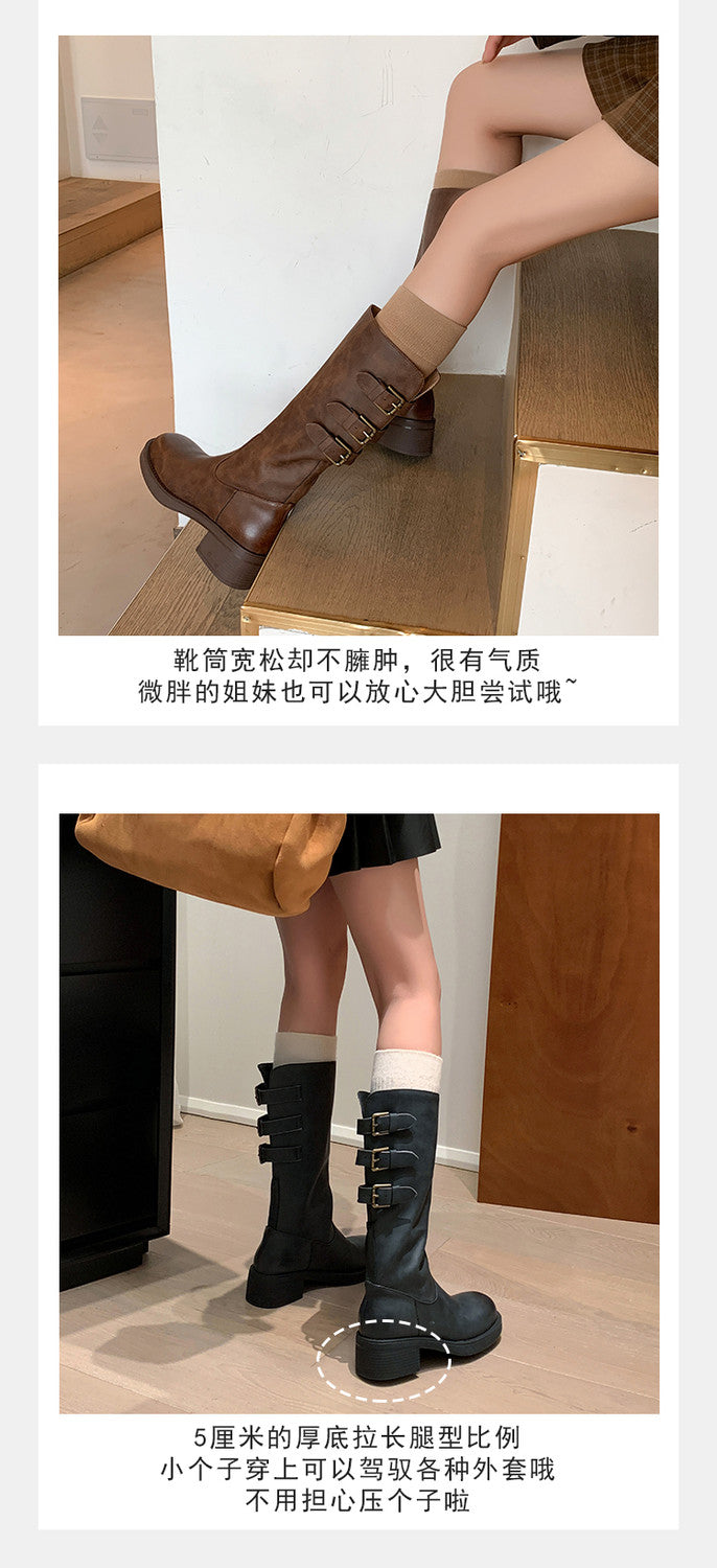 Karin Luna In Stock In Stock Thigh Circumference Belt Buckle Thick Sole Rider Boots
