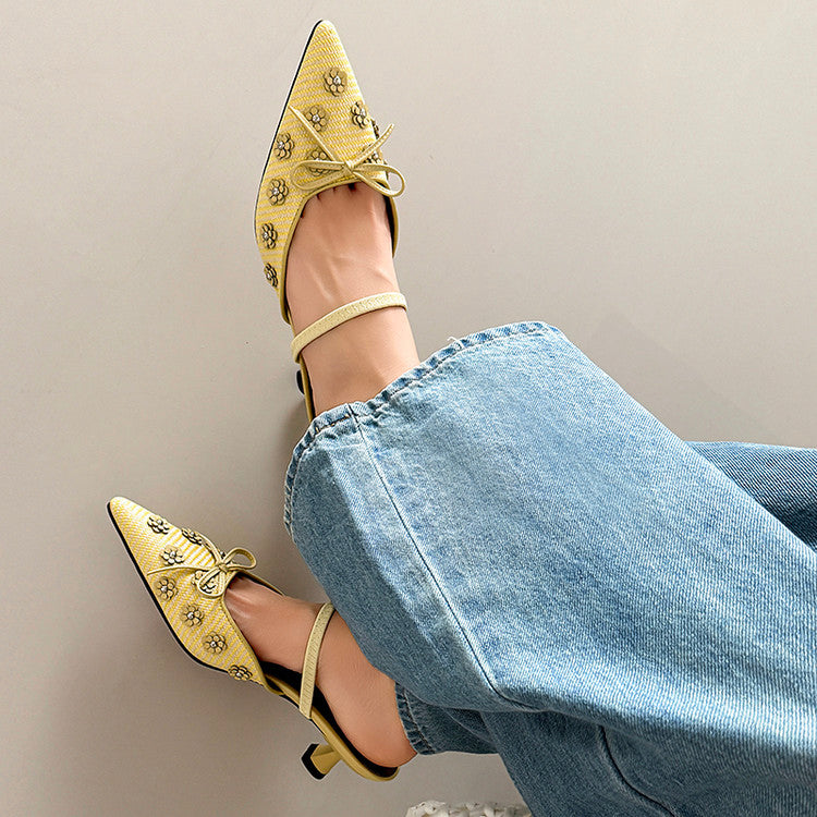Karin Luna In Stock Spot Goods  Elegant Floral Pointed Toe Rhinestone Slippers