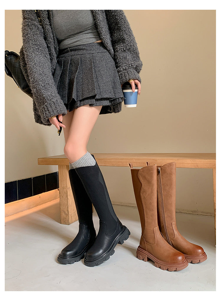 Karin Luna In Stock Versatile Irregular Stretch Fabric Long Boots