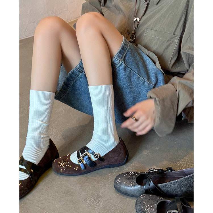 Karin Luna In Stock Spot Goods Studded Rivet Hidden Wedge Mary Jane Shoes