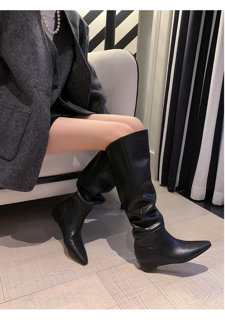 Karin Luna Elegant Style Slanted Inner Height-Increasing Long Boots
