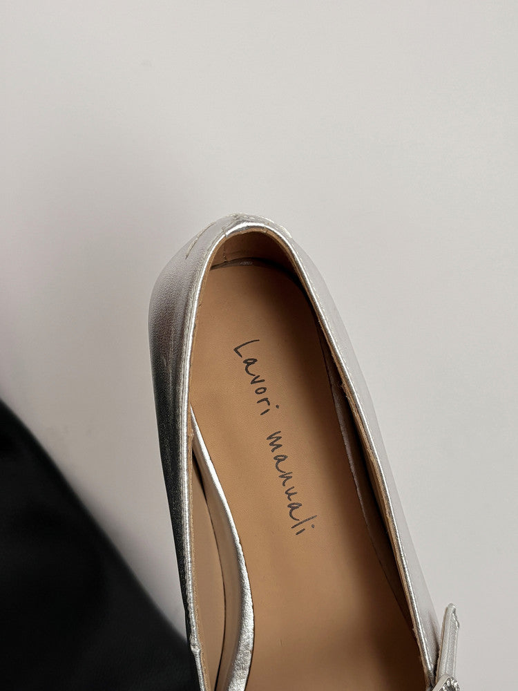 Karin Luna In Stock Spot Goods  Elegant Square-Toe One-Strap Height-Increasing Flats