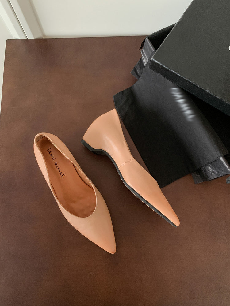 Karin Luna Full Layer Inside and Out~Basic Versatile Retro French Pointed Toe Irregular Heel Single Shoes