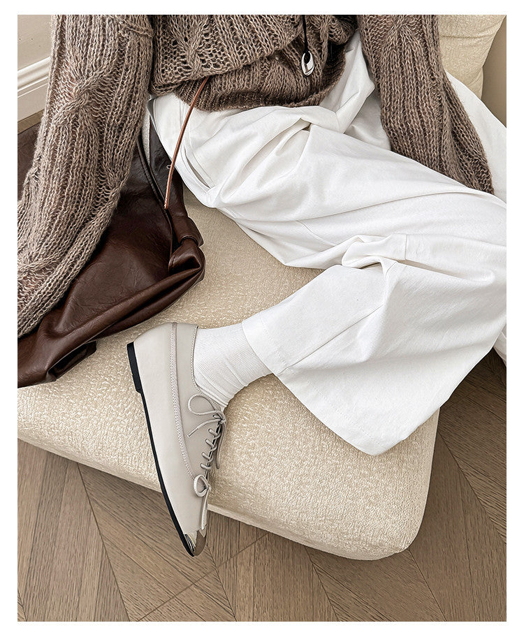 Karin Luna In Stock Spot Goods  Casual Lace-Up Metal Toe Bow Deep Mouth Single Shoes