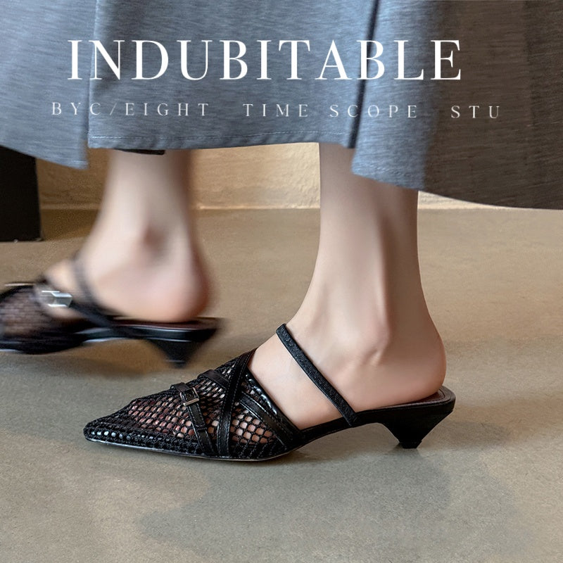 Karin Luna In Stock  Spot Goods  Mesh Series Elegant Closed-Toe Belt Buckle Slippers