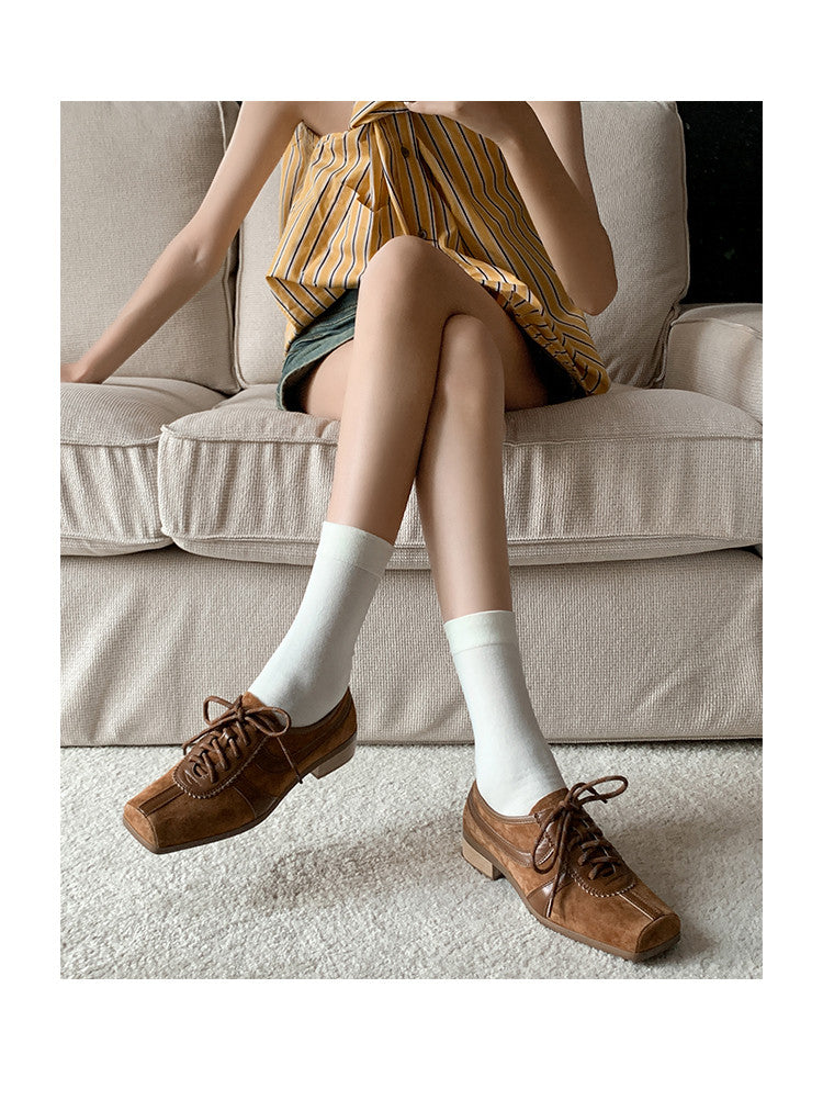 Karin Luna In Stock Spot Goods   Pig Nose Thin Strap Square Toe Patchwork Single Shoes