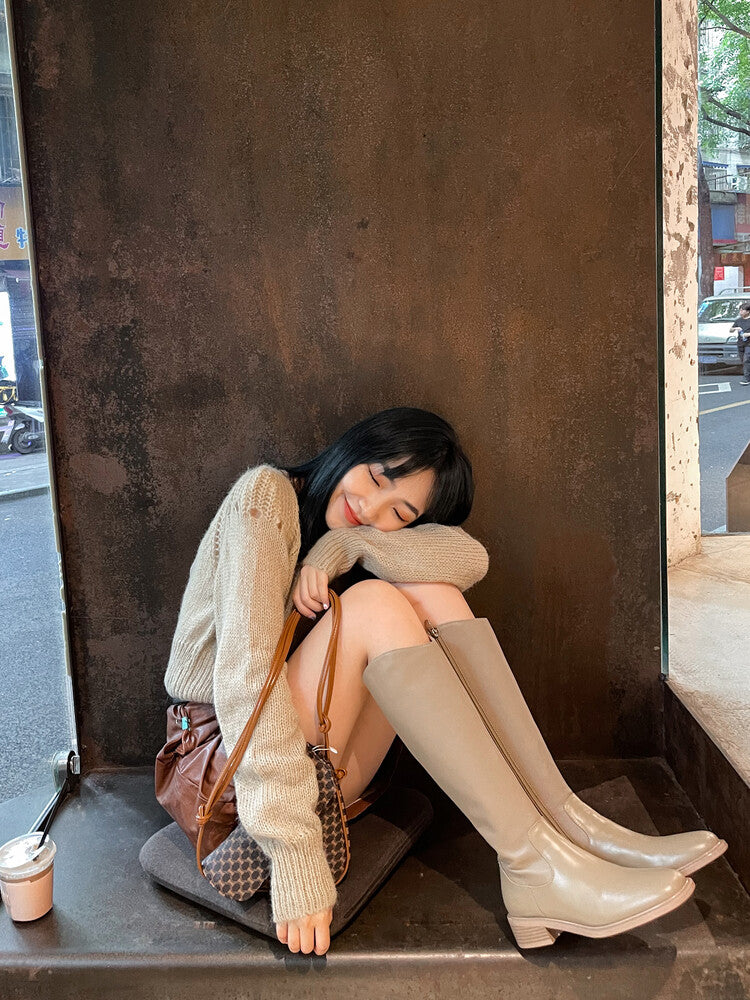 Karin Luna In Stock  Cowhide Niche Versatile Style Knight Boots