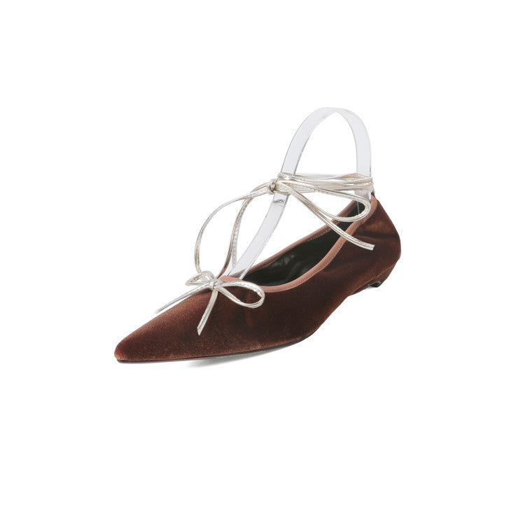 Karin Luna In Stock In Stock Retro Velvet Pointed Toe Bowknot Single Shoes